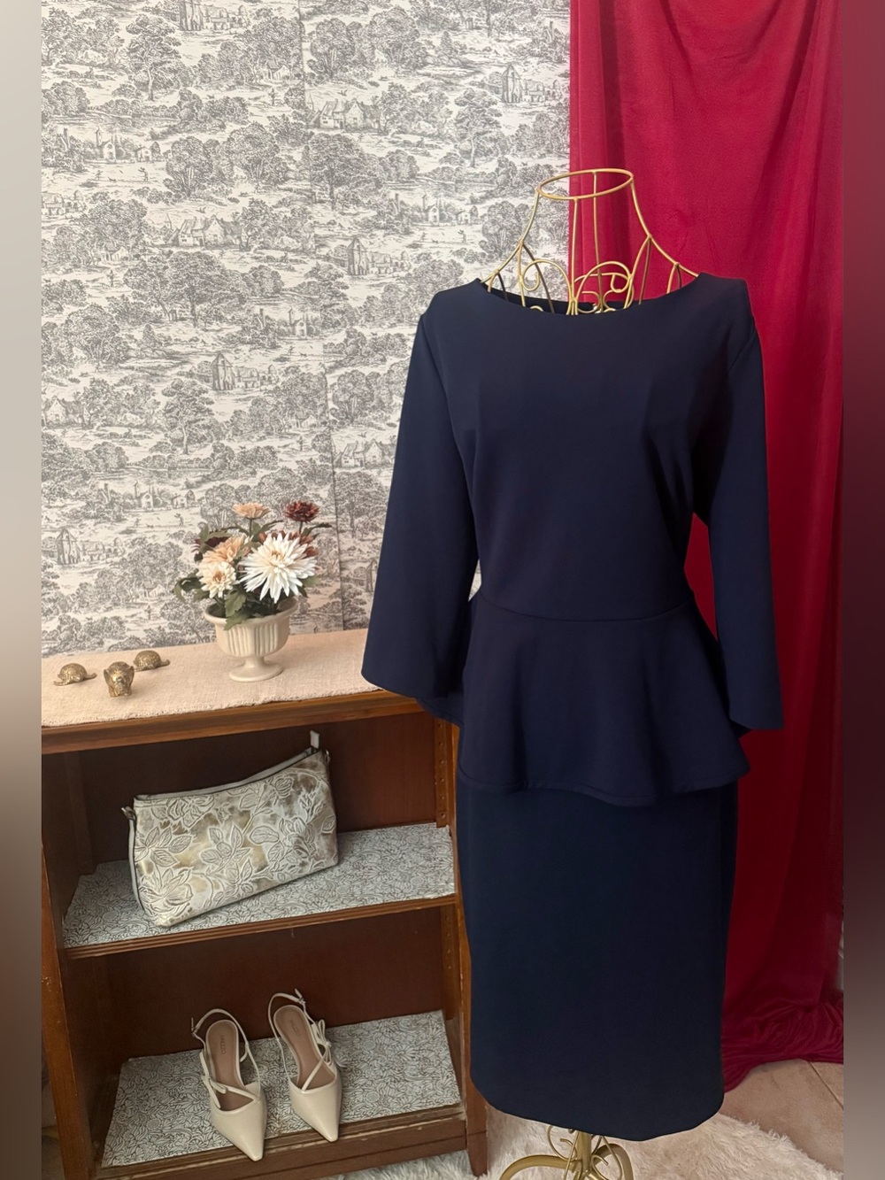 Calvin Klein Navy Peplum Dress Size 14 | Midnight at the Mansion